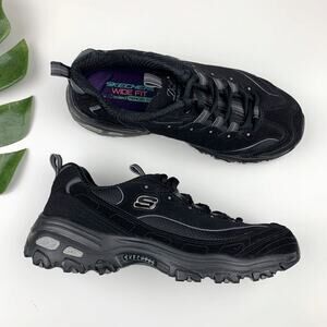 Skechers D'Lites Sneakers Black Lace Up Comfort Memory Foam Women's 7.5 Wide Fit